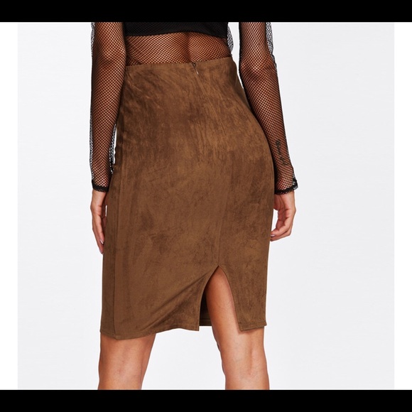 Brown Suede Pencil Skirt - Picture 2 of 7